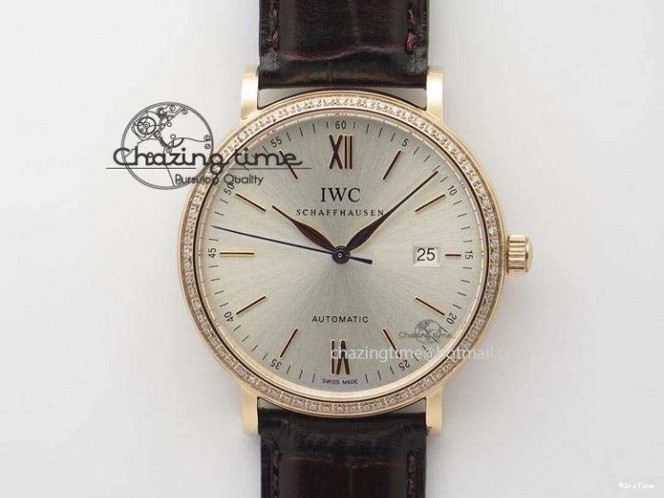 MIROTIME 0814 OnTrend Portofino RG MKF 1:1 V2 Best Edition Diamond Bezel Silver Dial On Brown Leather Strap A 7343
